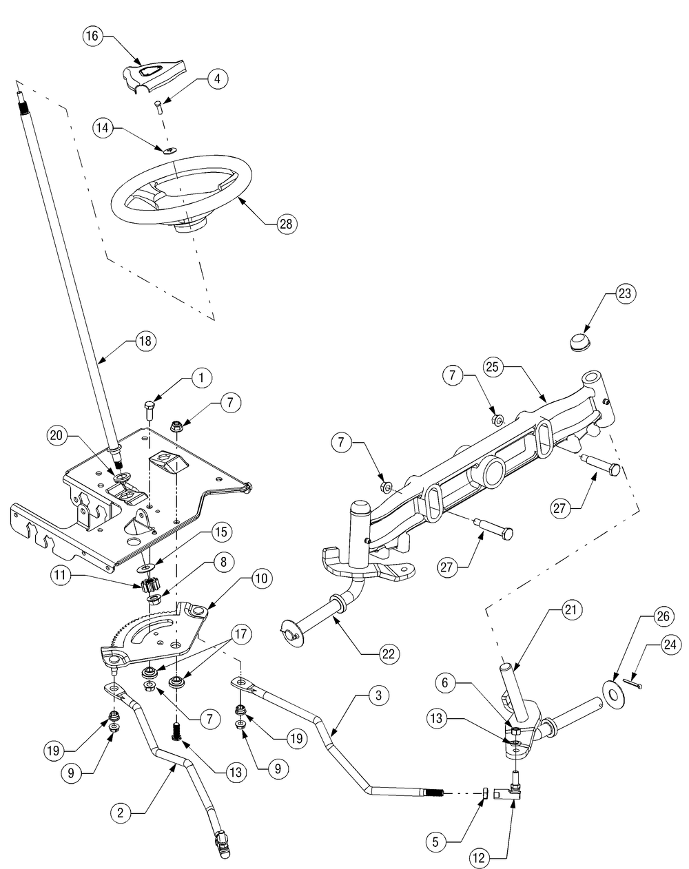 Steering Diagram and Parts List for LT1040 13AX10CG709-13AX10CG710-13BX10CG710 Cub Cadet Lawn Tractor